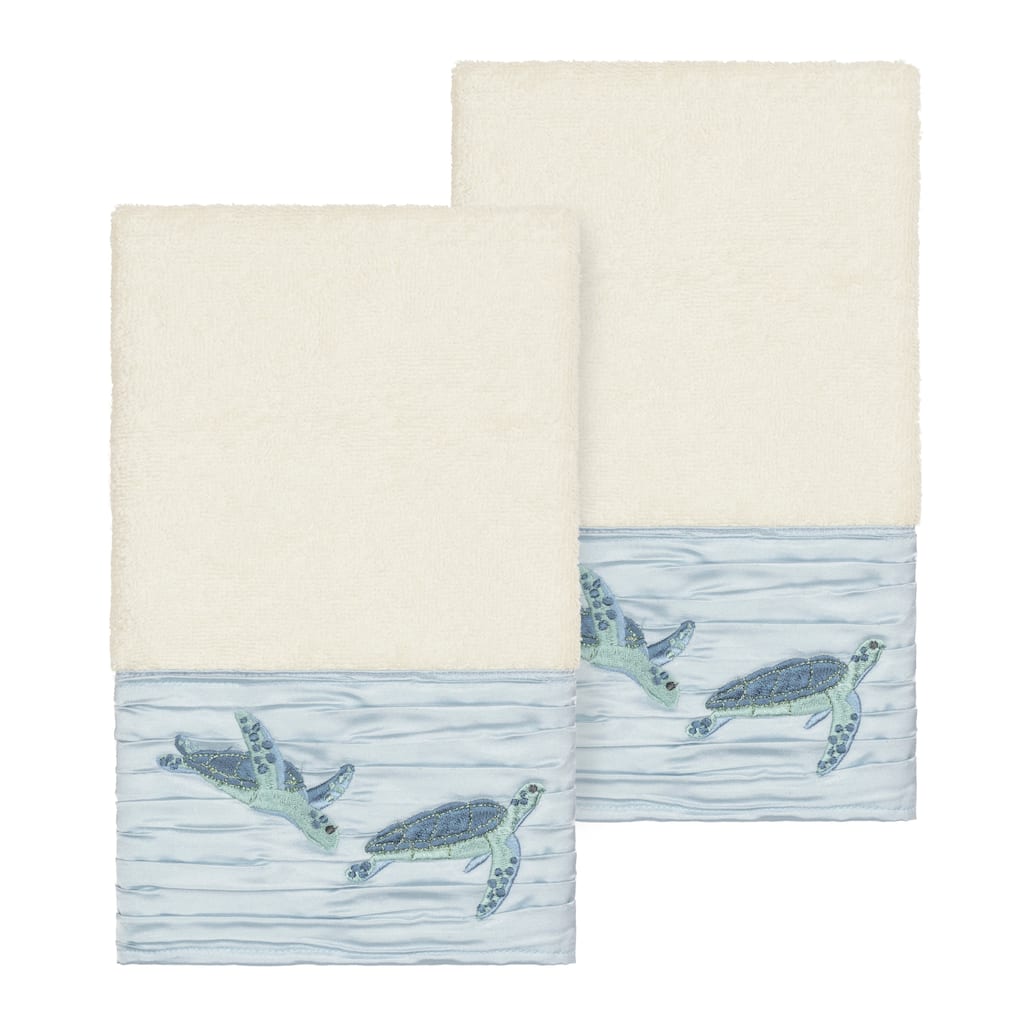 Authentic Hotel and Spa Turkish Cotton Turtles Embroidered Cream 2-piece Towel Hand Set