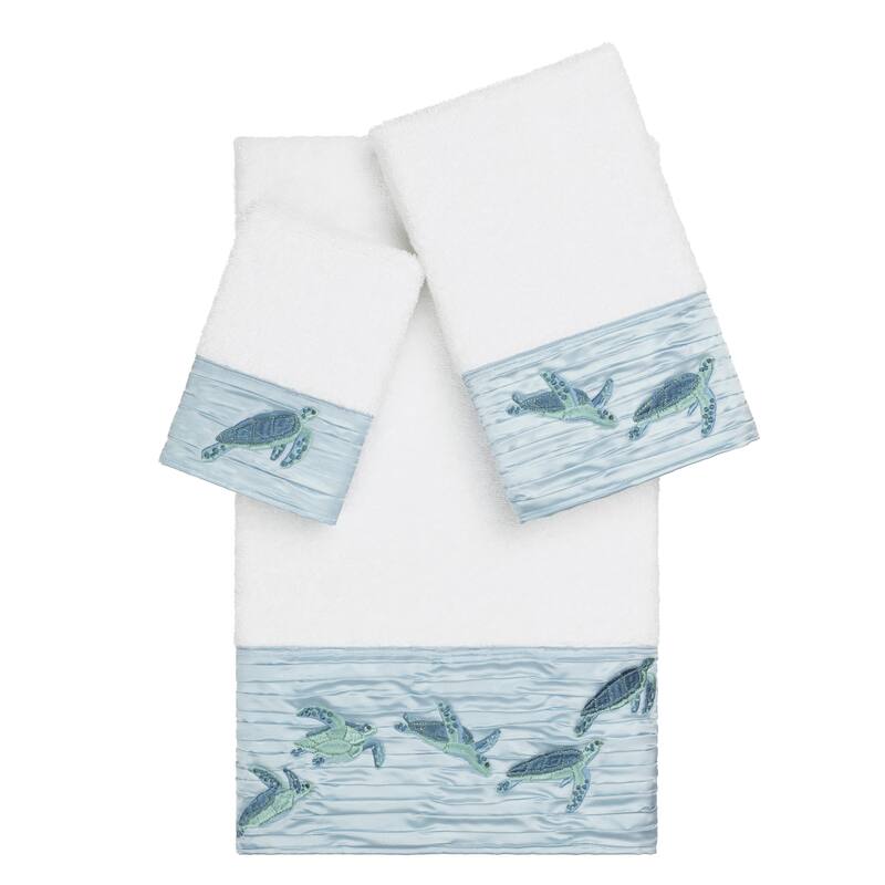 Authentic Hotel and Spa Turkish Cotton Turtles Embroidered White 3-piece Towel Set