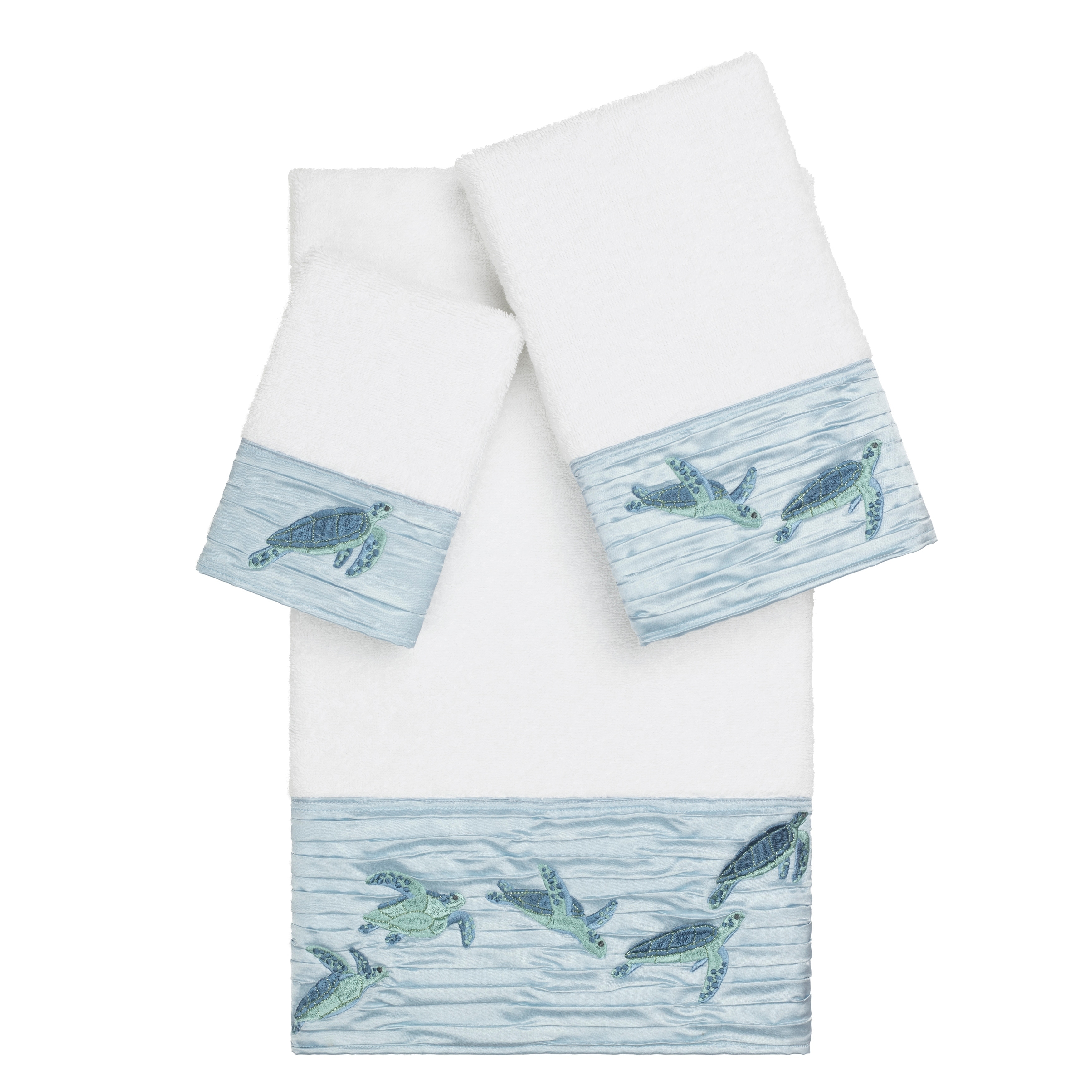 Authentic Hotel and Spa Turkish Cotton Turtles Embroidered White 3-piece Towel Set