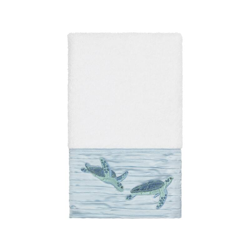 Authentic Hotel and Spa Turkish Cotton Turtles Embroidered White Hand Towel