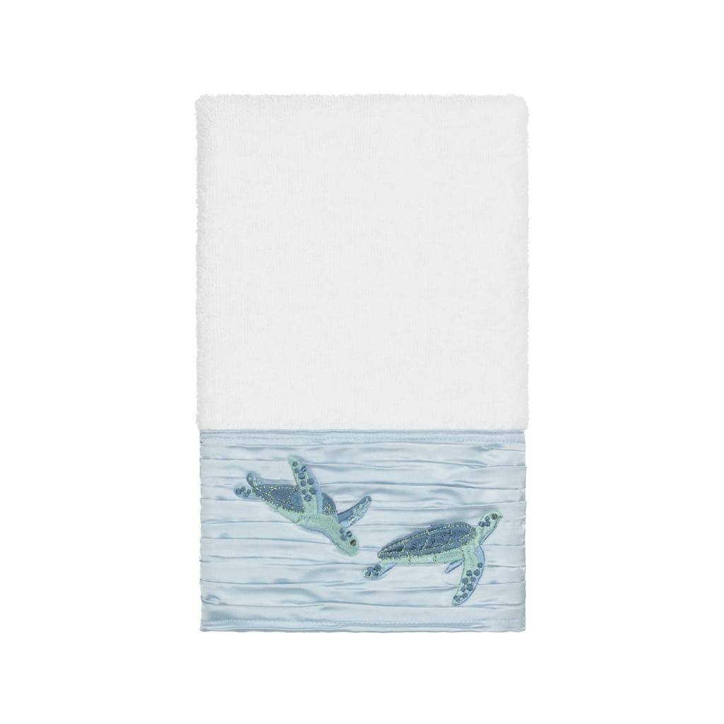 Authentic Hotel and Spa Turkish Cotton Turtles Embroidered White Hand Towel