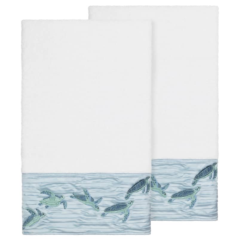 Authentic Hotel and Spa Turkish Cotton Turtles Embroidered White 2-piece Bath Towel Set