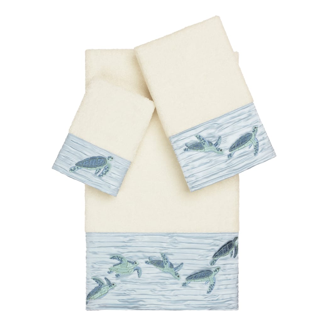 Authentic Hotel and Spa Turkish Cotton Turtles Embroidered Cream 3-piece Towel Set