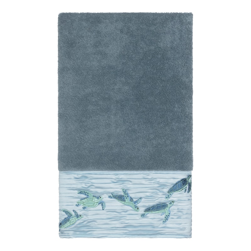 Authentic Hotel and Spa Turkish Cotton Turtles Embroidered Teal Blue Bath Towel