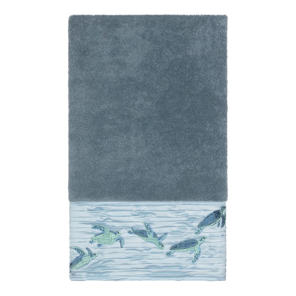 Authentic Hotel and Spa Turkish Cotton Turtles Embroidered Teal Blue Bath Towel