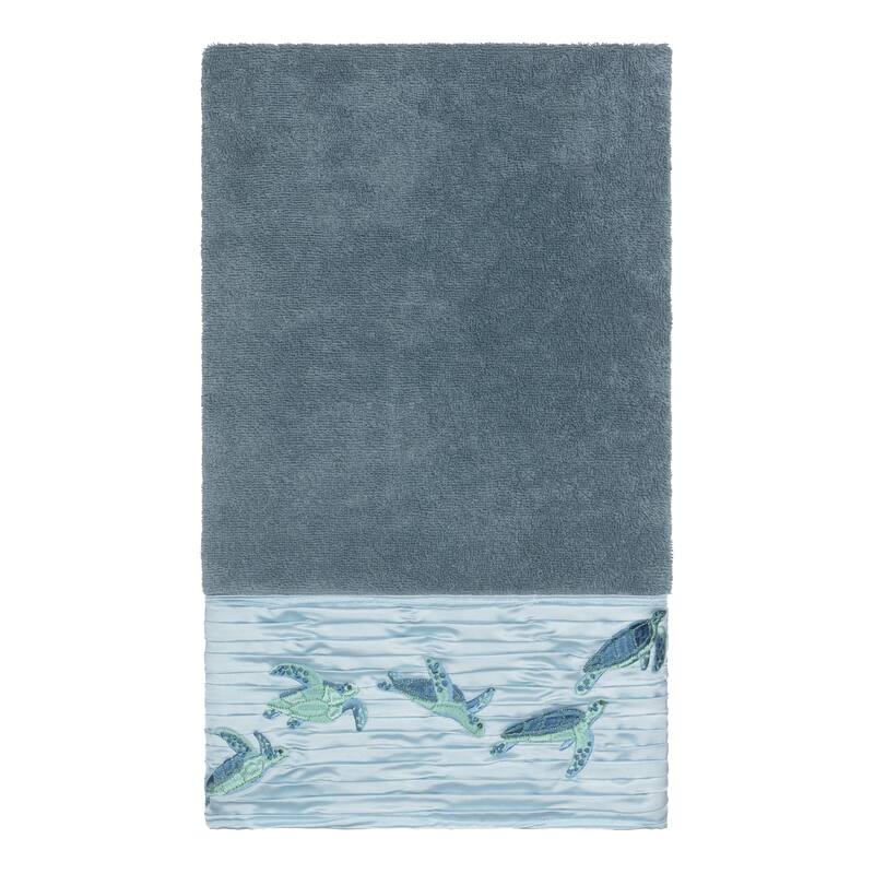 Authentic Hotel and Spa Turkish Cotton Turtles Embroidered Teal Blue Bath Towel - Teal