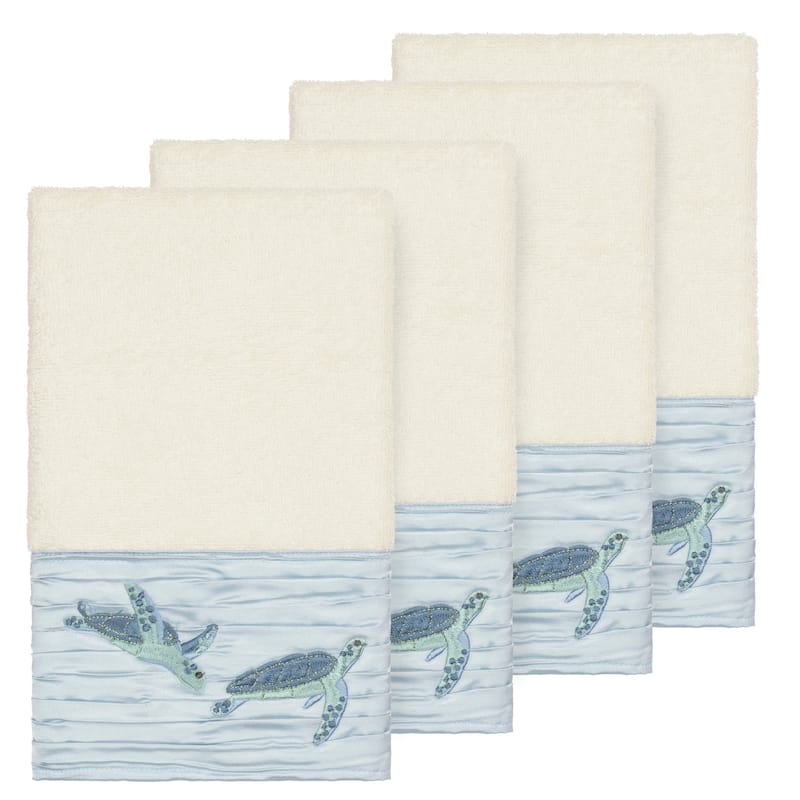 Authentic Hotel and Spa Turkish Cotton Turtles Embroidered Cream 4-piece Hand Towel Set