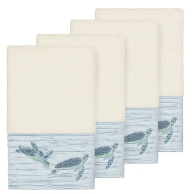 Authentic Hotel and Spa Turkish Cotton Turtles Embroidered Cream 4-piece Hand Towel Set