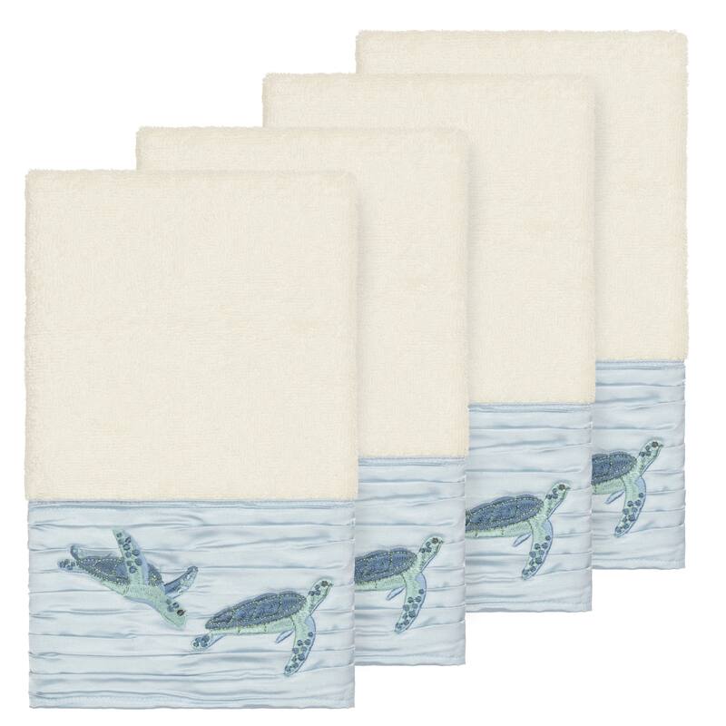 Authentic Hotel and Spa Turkish Cotton Turtles Embroidered Cream 4-piece Hand Towel Set - Cream