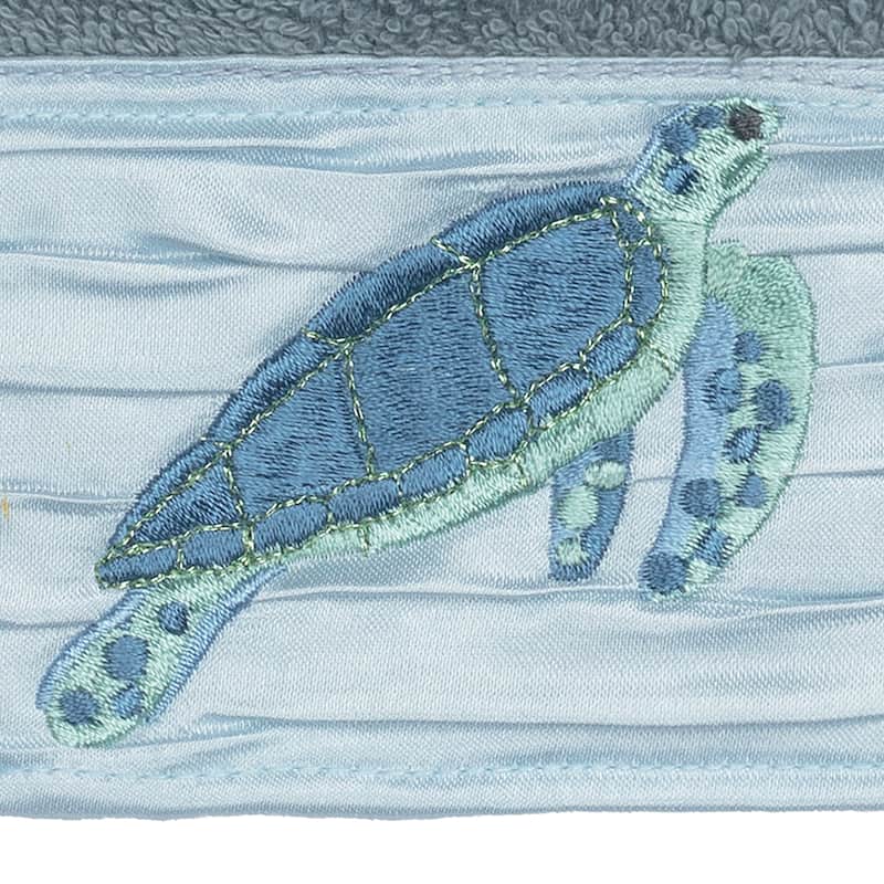 Authentic Hotel and Spa Turkish Cotton Turtles Embroidered Teal Blue 4-piece Washcloth Set