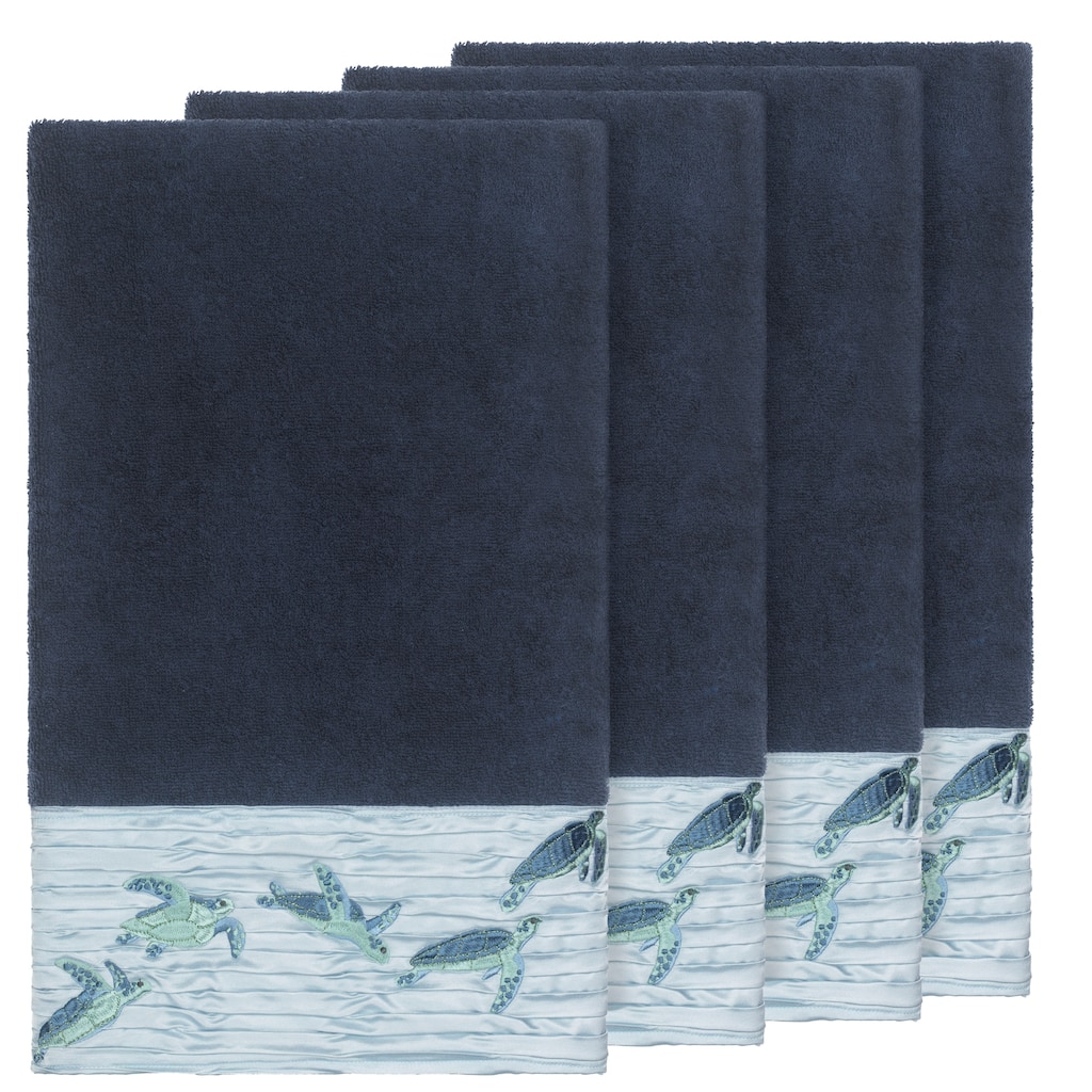 Authentic Hotel and Spa Turkish Cotton Turtles Embroidered Midnight Blue 4-piece Bath Towel Set