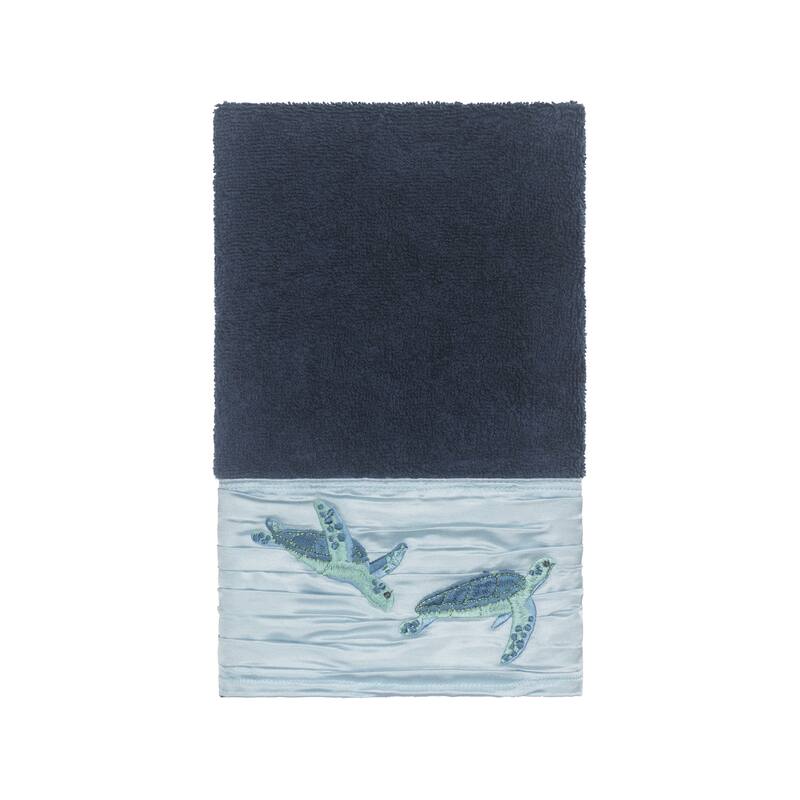 Authentic Hotel and Spa Turkish Cotton Turtles Embroidered Midnight Blue 4-piece Towel Set
