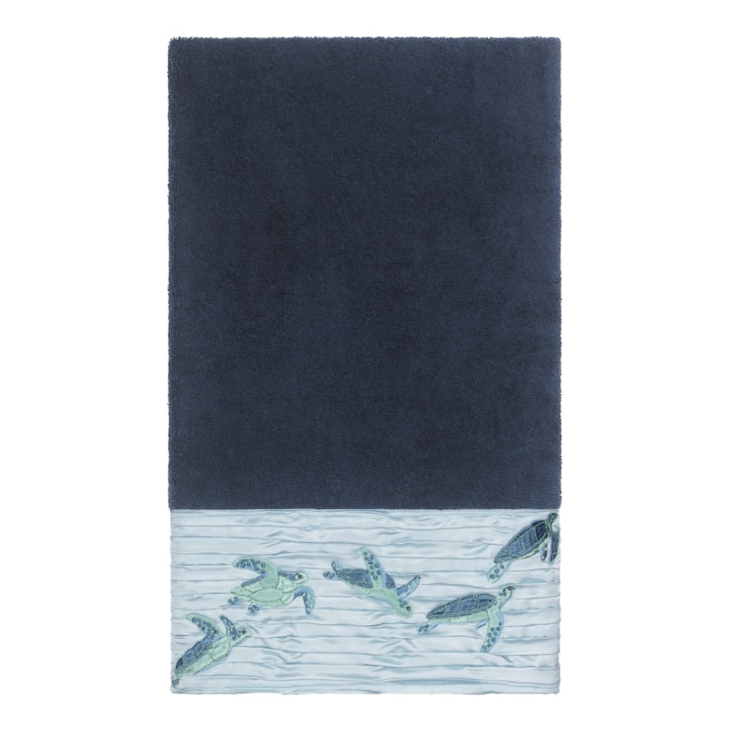 Authentic Hotel and Spa Turkish Cotton Turtles Embroidered Midnight Blue 4-piece Towel Set