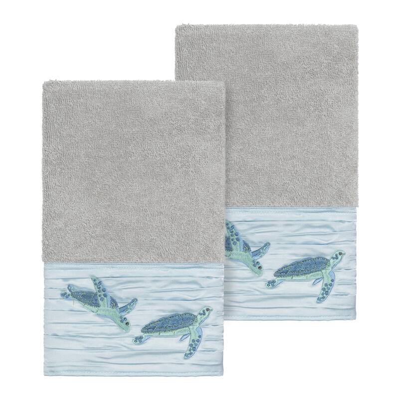 Authentic Hotel and Spa Turkish Cotton Turtles Embroidered Light Grey 2-piece Towel Hand Set