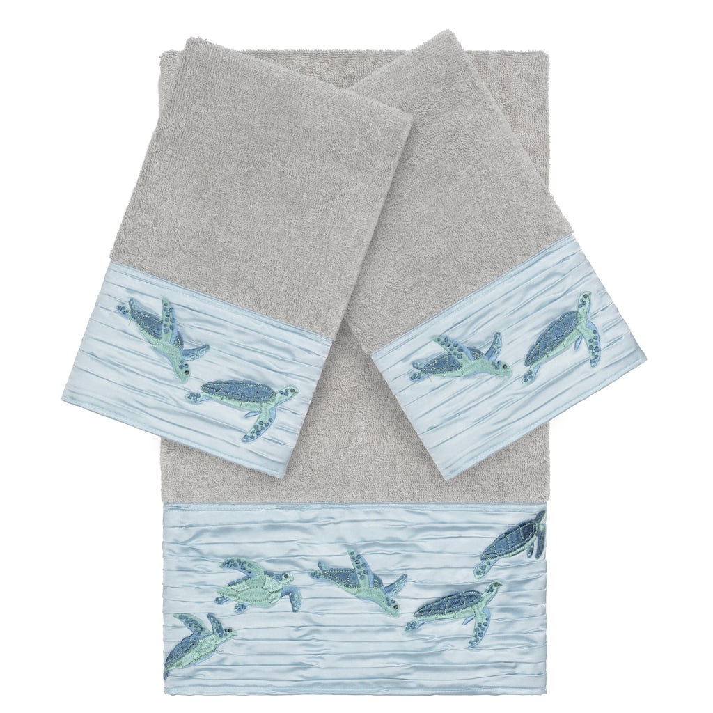 Authentic Hotel and Spa Turkish Cotton Turtles Embroidered Light Grey 3-piece Towel Set