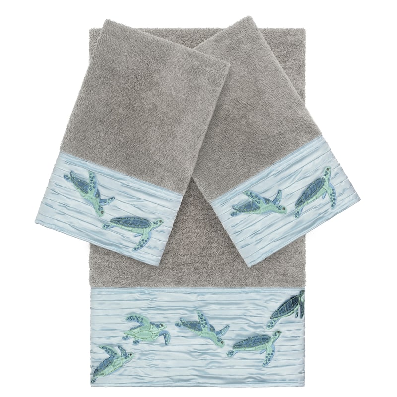 Authentic Hotel and Spa Turkish Cotton Turtles Embroidered Dark Grey 3-piece Towel Set