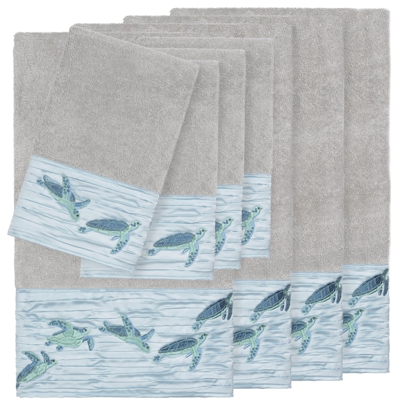 Authentic Hotel and Spa Turkish Cotton Turtles Embroidered Light Grey 8-piece Towel Set