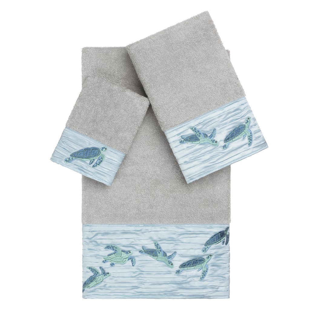 Authentic Hotel and Spa Turkish Cotton Turtles Embroidered Light Grey 3-piece Towel Set