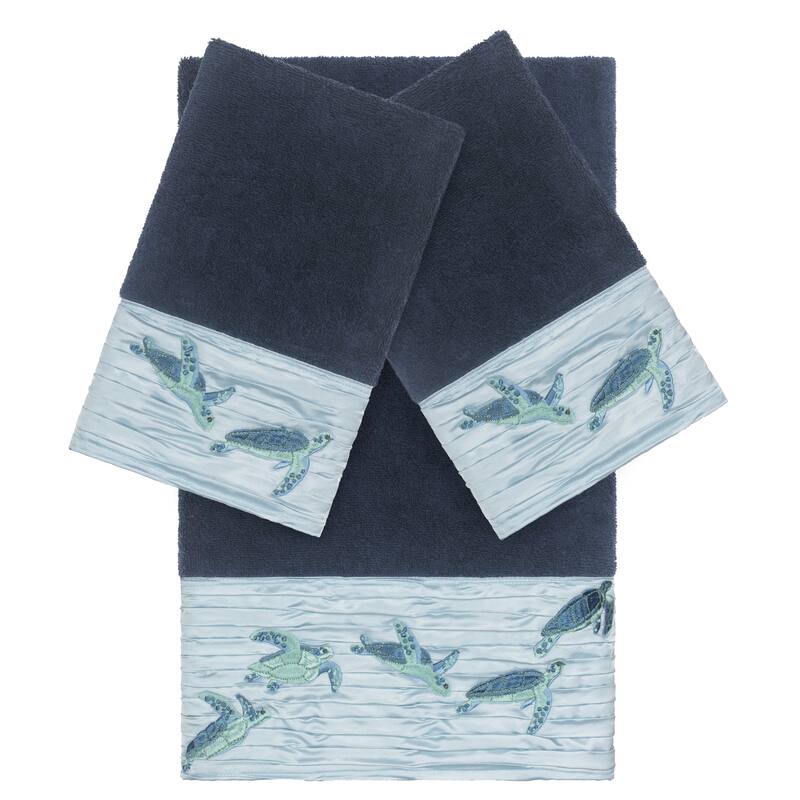 Authentic Hotel and Spa Turkish Cotton Turtles Embroidered Midnight Blue 3-piece Towel Set