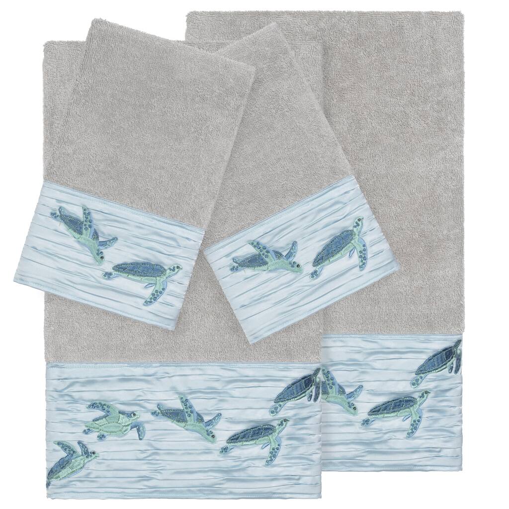 Authentic Hotel and Spa Turkish Cotton Turtles Embroidered Light Grey 4-piece Towel Set