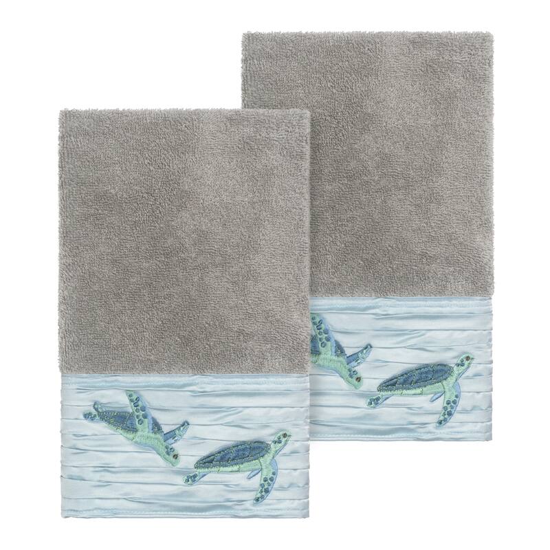Authentic Hotel and Spa Turkish Cotton Turtles Embroidered Dark Grey 2-piece Towel Hand Set