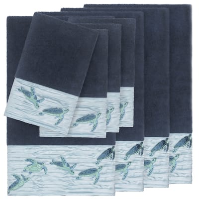 Authentic Hotel and Spa Turkish CottonTurtles Embroidered Midnight Blue 8-piece Towel Set