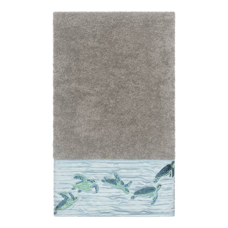Authentic Hotel and Spa Turkish Cotton Turtles Embroidered Dark Grey Bath Towel - Charcoal