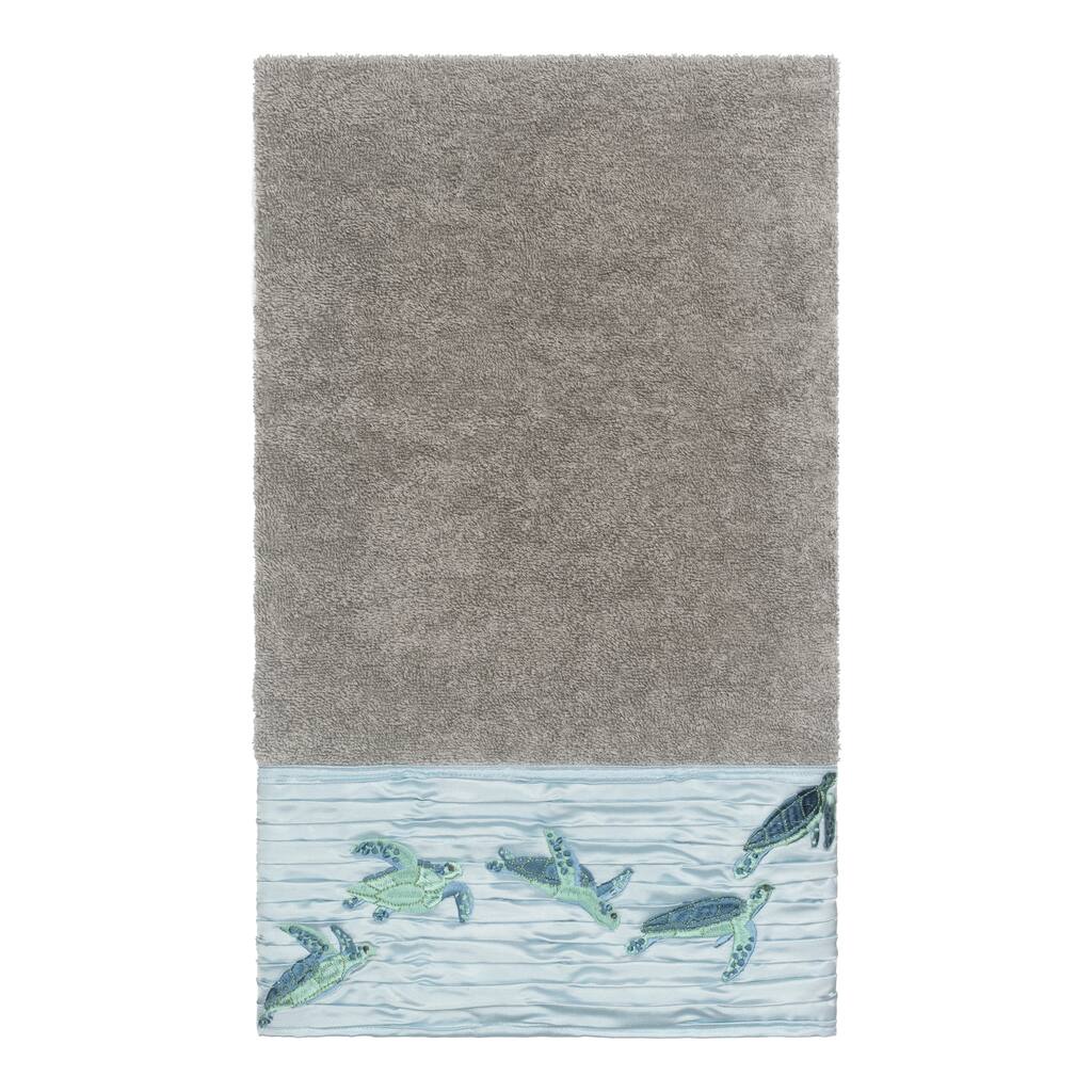 Authentic Hotel and Spa Turkish Cotton Turtles Embroidered Dark Grey Bath Towel