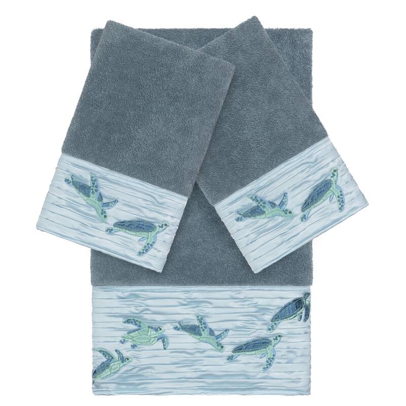 Authentic Hotel and Spa Turkish Cotton Turtles Embroidered Teal Blue 3-piece Towel Set - Teal