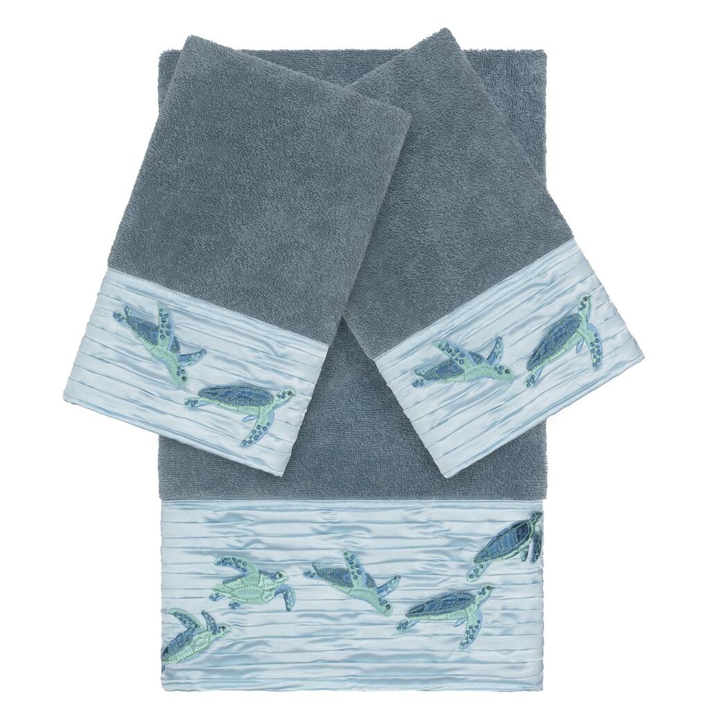 Authentic Hotel and Spa Turkish Cotton Turtles Embroidered Teal Blue 3-piece Towel Set