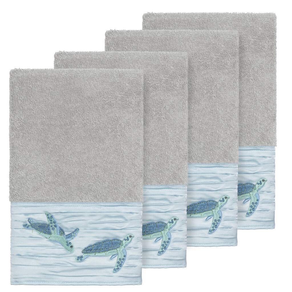 Authentic Hotel and Spa Turkish CottonTurtles Embroidered Light Grey 4-piece Hand Towel Set
