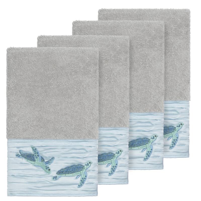 Authentic Hotel and Spa Turkish CottonTurtles Embroidered Light Grey 4-piece Hand Towel Set