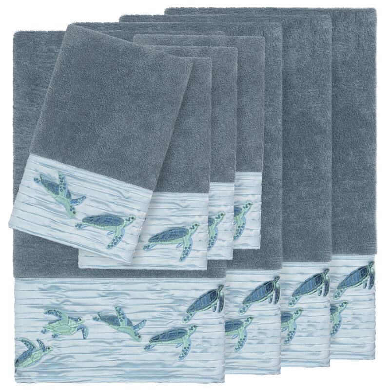 Authentic Hotel and Spa Turkish Cotton Turtles Embroidered Teal Blue 8-piece Towel Set - Teal
