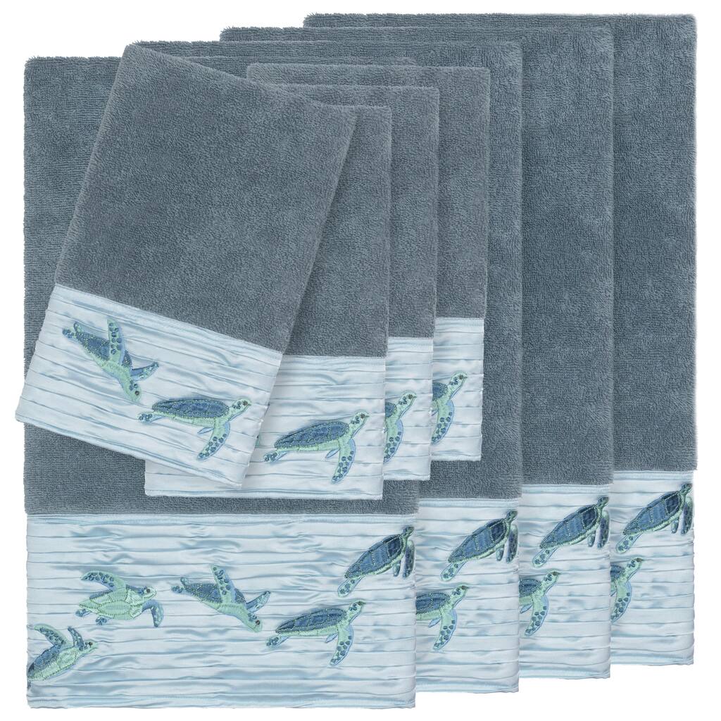 Authentic Hotel and Spa Turkish Cotton Turtles Embroidered Teal Blue 8-piece Towel Set