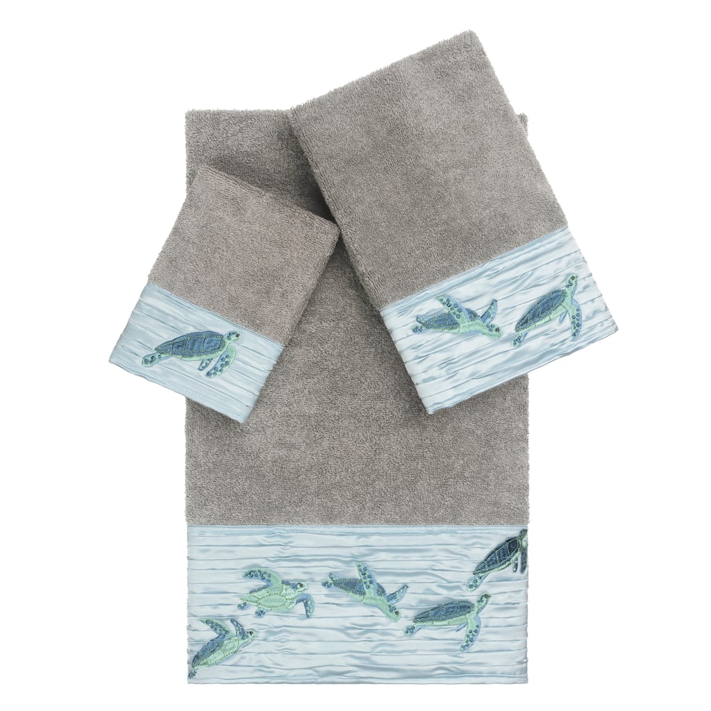 Authentic Hotel and Spa Turkish Cotton Turtles Embroidered Dark Grey 3-piece Towel Set
