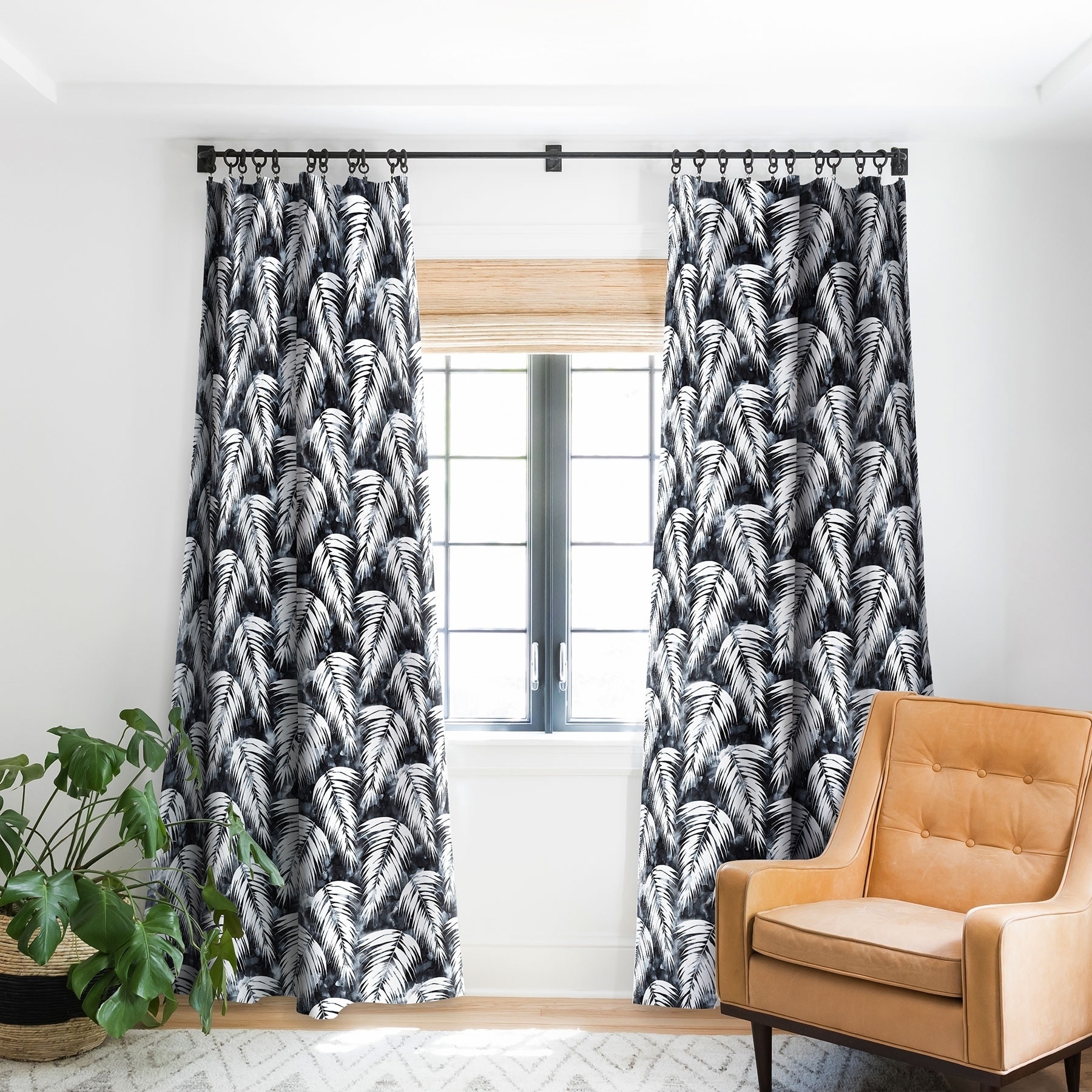 Schatzi Brown Maui Palm Black And White Blackout Curtain Panel