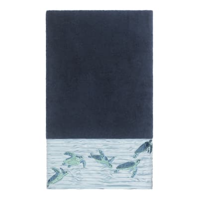 Authentic Hotel and Spa Turkish Cotton Turtles Embroidered Midnight Blue Bath Towel