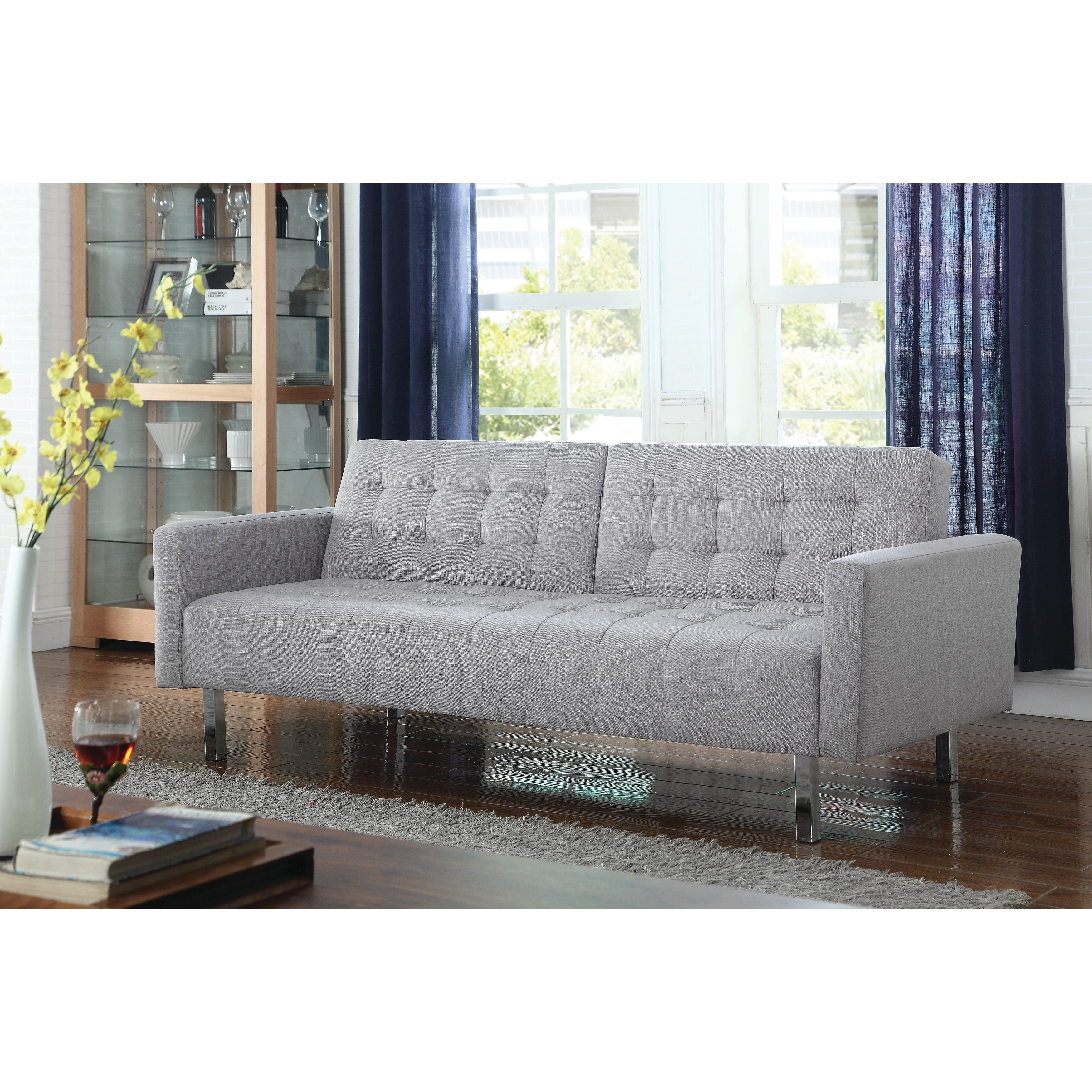 Transitional Light Grey Tufted Sofa Bed