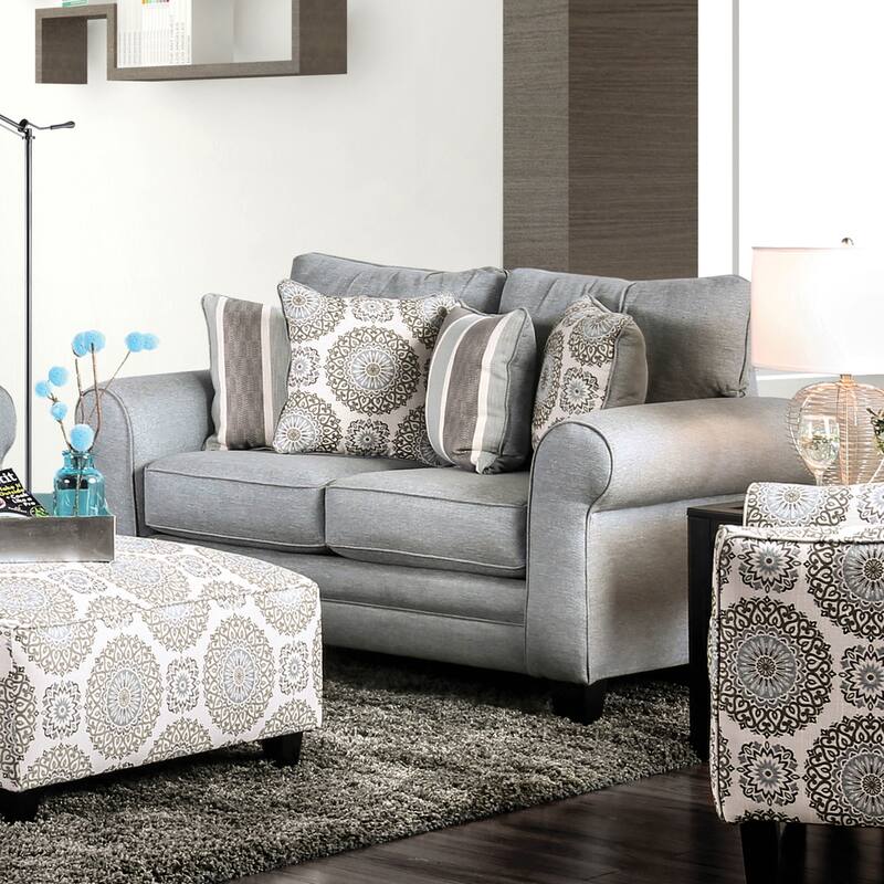 Nia Transitional Grey Fabric Padded Stain Resistant Loveseat by Furniture of America