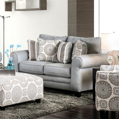 Nia Transitional Grey Fabric Padded Stain Resistant Loveseat by Furniture of America