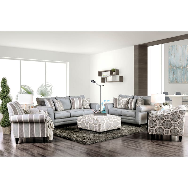 Nia Transitional Grey Fabric Padded Stain Resistant Loveseat by Furniture of America