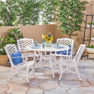 Phoenix Traditional Outdoor 4 Seater Round Cast Aluminum Dining Set by Christopher Knight Home