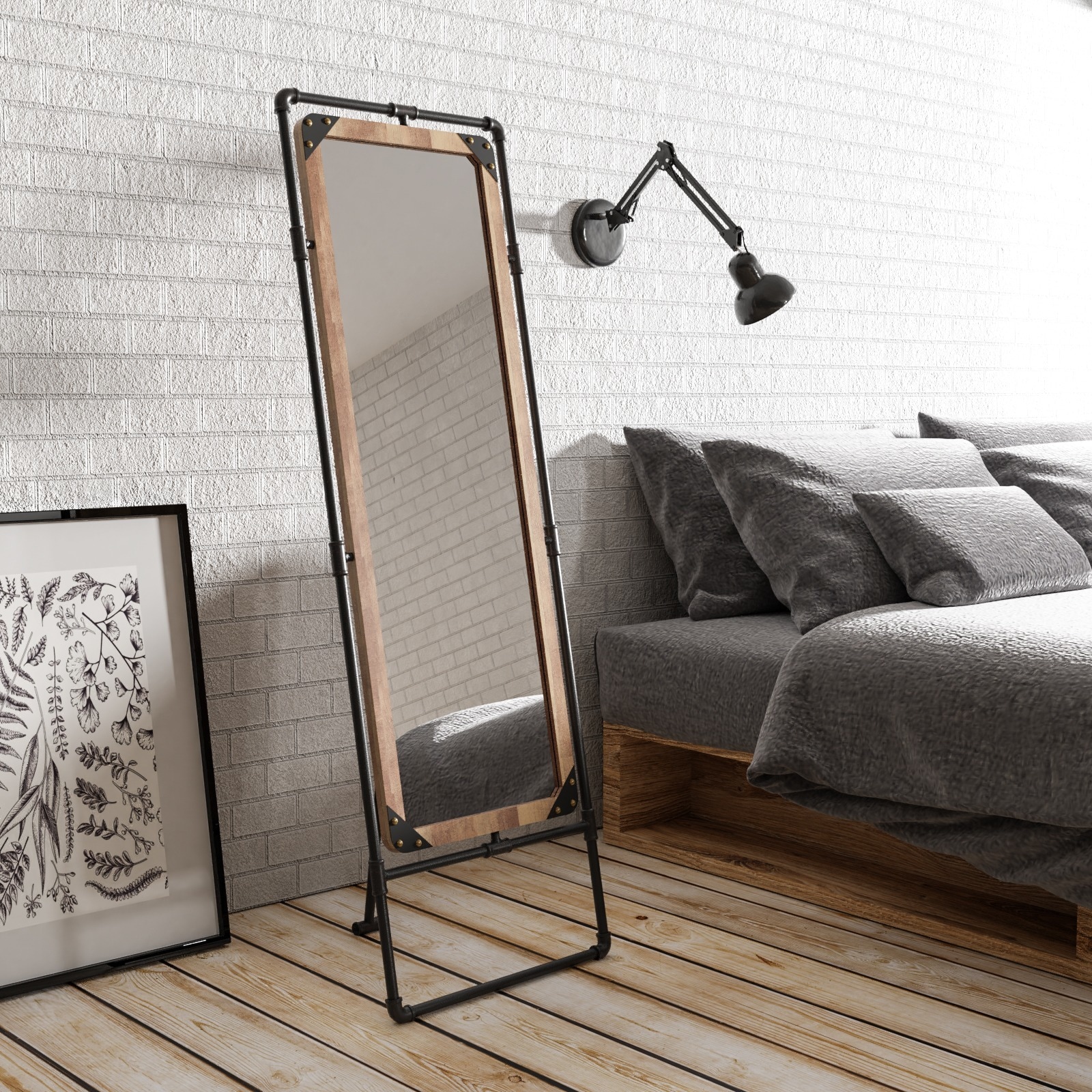 free standing mirror with lights