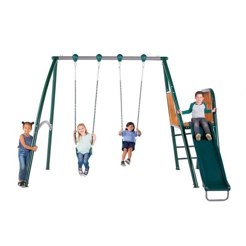 Sportspower Alta Oaks Heavy Duty A Frame Swing Set with Wooden Deck and Slide - 12.3' x 11.3' x 8.4'