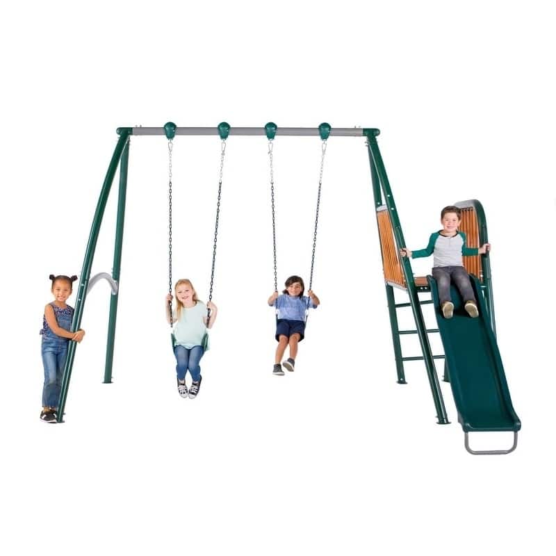 Sportspower Alta Oaks Heavy Duty A Frame Swing Set with Wooden Deck and Slide - 12.3' x 11.3' x 8.4'