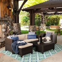 Puerta Outdoor 4 Seater L-Shaped Sofa Set with Cushions by Christopher Knight Home
