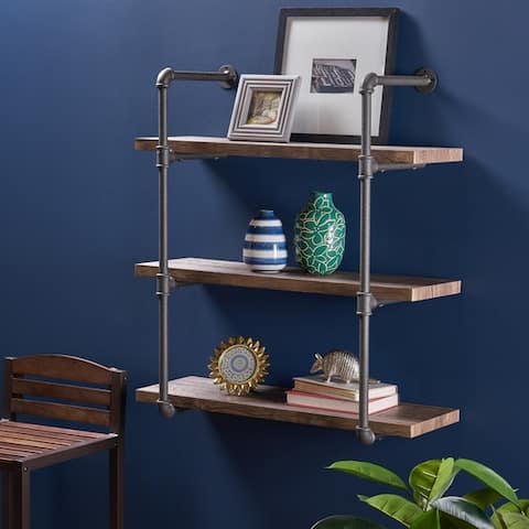 Staci Industrial 3 Shelf Faux Wood Floating Shelf by Christopher Knight Home - 31.25 W x 12.00 D x 34.75 H