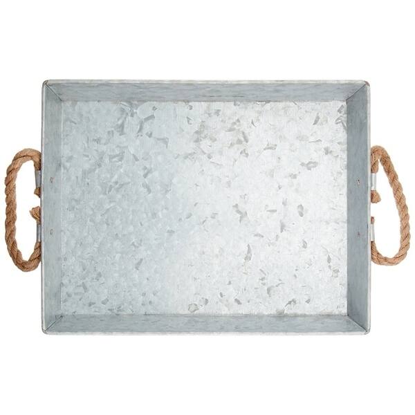 Benzara Mix Media Galvanized Tray With Rope Handles Benzara Mix Media Galvanized Tray With Rope Handles