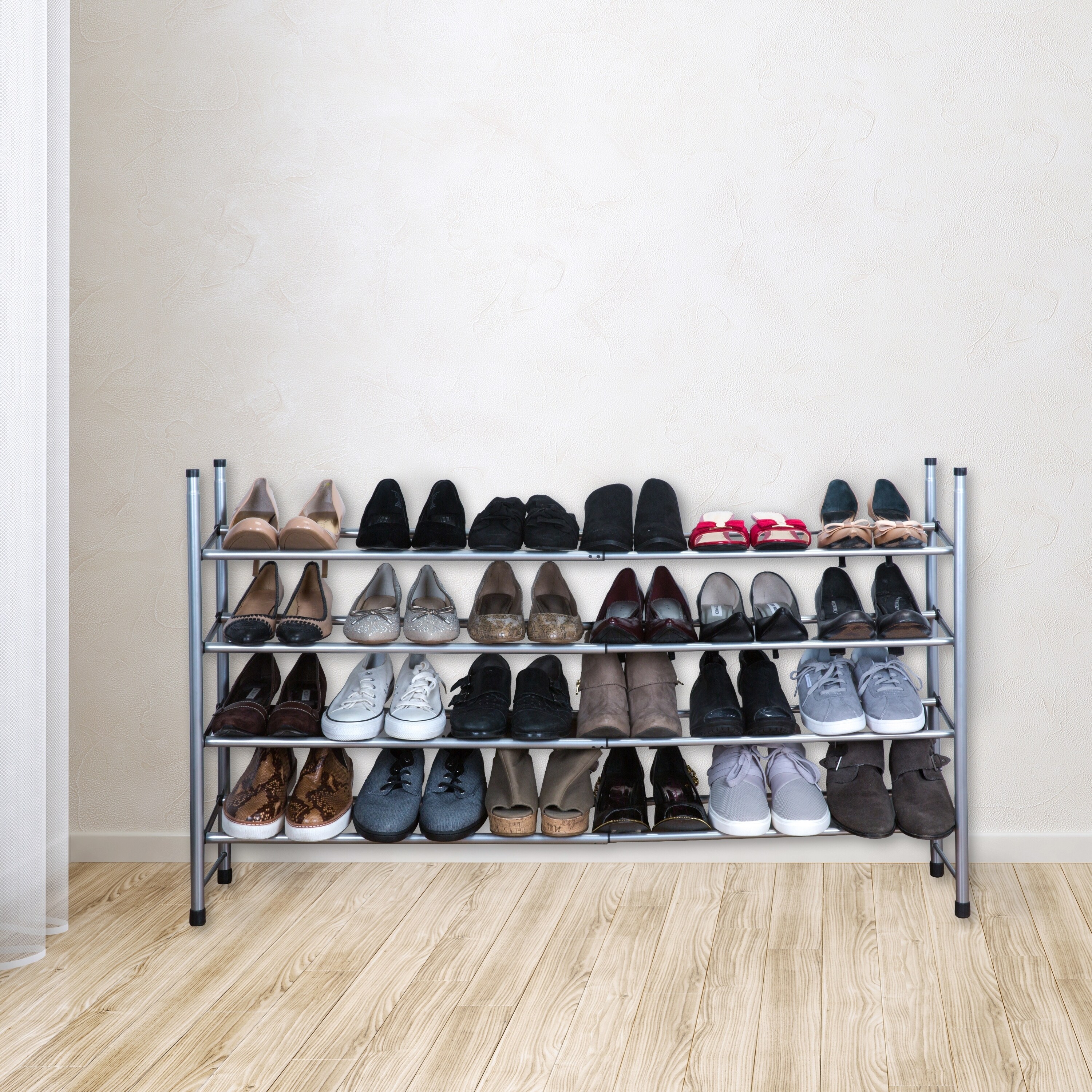 Shop Black Friday Deals On Simplify 4 Tier Expandable Shoe Rack In Grey 4 Tier Overstock 22065819