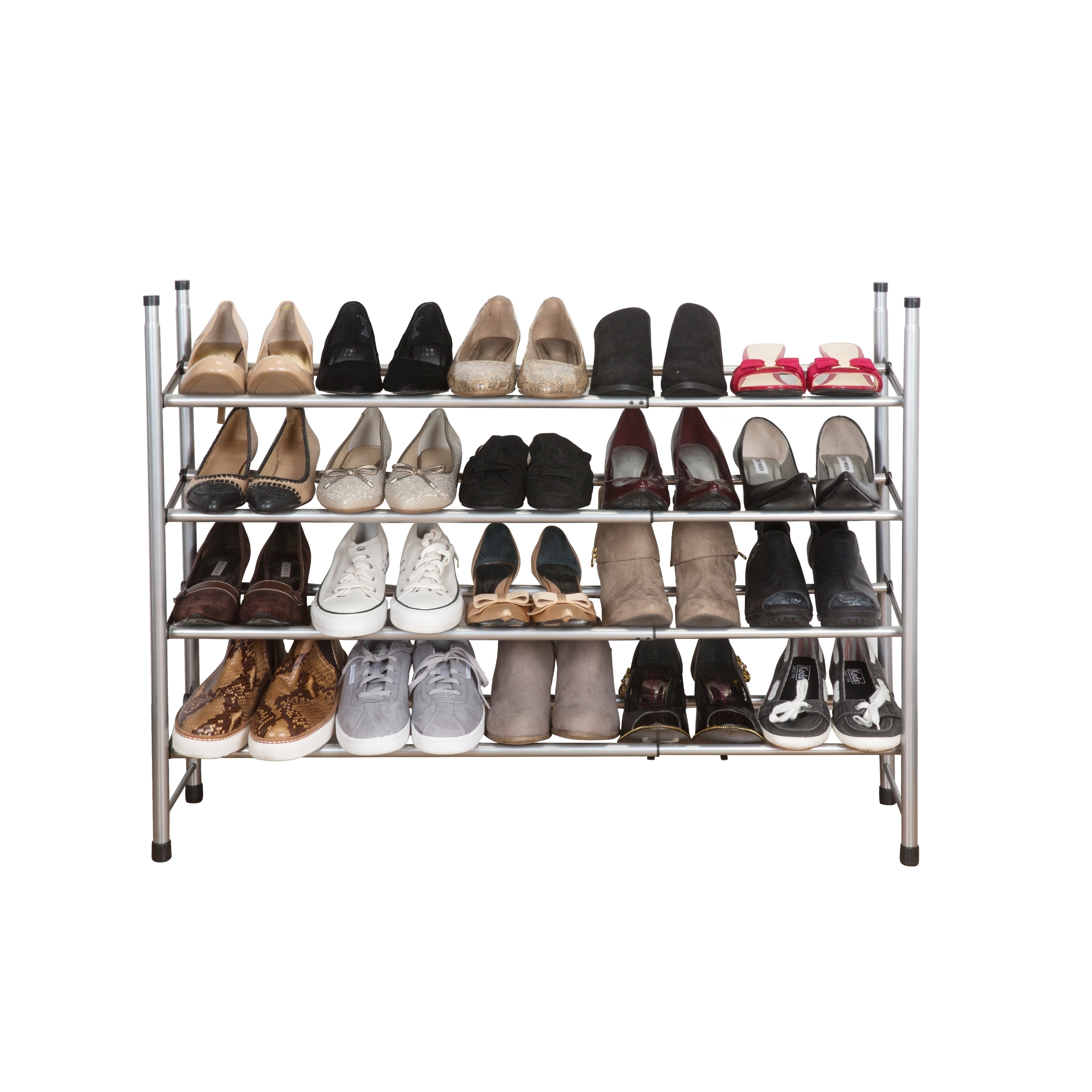 4 Tier Expandable Shoe Rack in Grey Metal Closet Organizer Mud Room